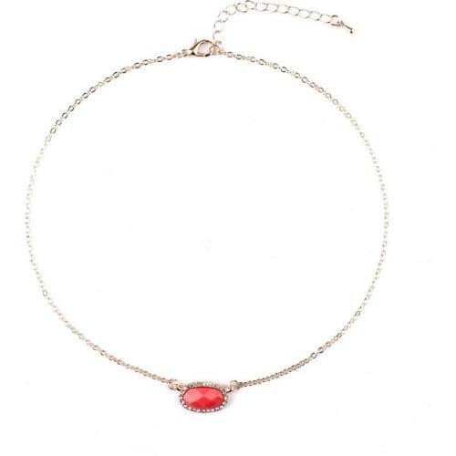 Pop Chic KS Pave Crystals Tiny Oval Stone Choker Short Necklace Oval Faceted Stone Pendant Necklaces KS Oval Stone Necklace