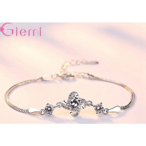 Romantic Chain Bracelet For Women Wedding 925 Sterling Silver Fashion Jewelry Flower Shape CZ Cubic Zirconia