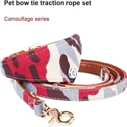 Cute Adjustable Cat Dog Collars Puppy Pet Towel Outdoor Pet Collar Camouflage Print Scarf Design Collar Traction Rope set