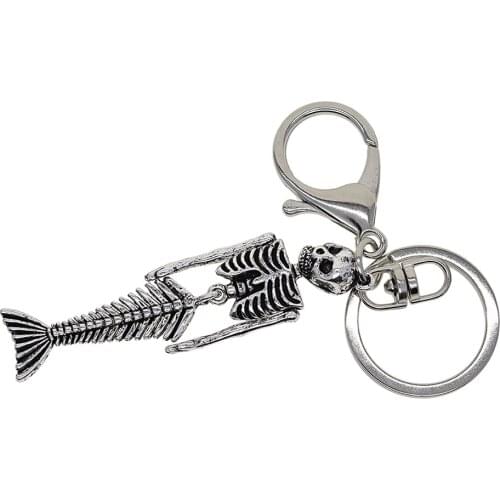 Alloy Mermaid Skeleton Skull Charms with Lobster Clasps Pendant DIY Jewelry Findings Keychain Keyring for Halloween Party