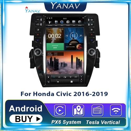 Android Tesla Vertical Car Radio For Honda Civic 2016-2019 Multimedia MP3 Player HD Screen Video Head Unit Stereo Receiver
