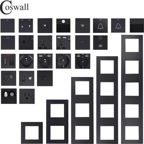 COSWALL E20 Series Black PC Vertical Panel Wall Switch EU French Socket HDMI-compatible USB Type-C Charger TV RJ45 Module DIY