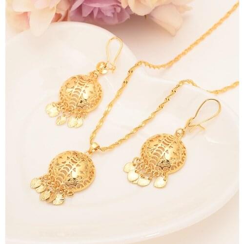 Gold Color Ethiopian Jewelry Sets Eritrea Habesha Africa bridals Wedding jewelry Gift necklace pendnat earrings diy charms