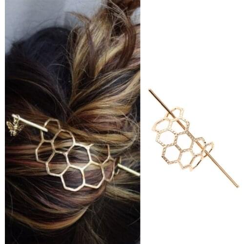 Hair Accessory Bee and Honeycomb Hair Fork Hairpins Knotwork Hairpin for Women Girl Honeybees Jewelry Metal Hairpin IL39FH-38FH