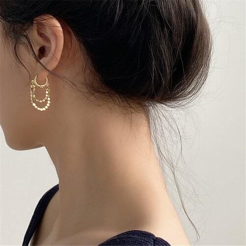 TIMEONLY Delicate CZ Zirconia Tassel Chain Earrings Double Layering Golden Metal Hollow Earring Statement Jewelry for Women