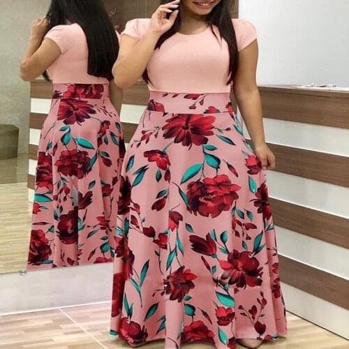 Plus Size Women Print Stitching Flower Casual Long Party Dress vintage Elegant Sexy Woman Maxi Dress S-5XL fashion Summer dress