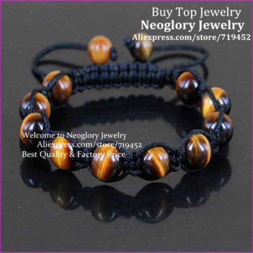 10PCS Tiger Eyes Semi Precious Stones Beads Macrame Bracelet Handmade Braiding Adjustable Bracelet Mens Bracelet Bangle