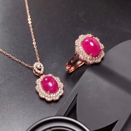 100% Natural And Real Ruby jewelry set 925 sterling silver 1pc pendant,1pc Ring