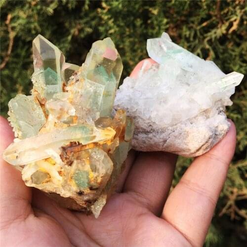 2pcs Natural Green Ghost Phantom Quartz Crystal Cluster Healing Specimen sent randomly