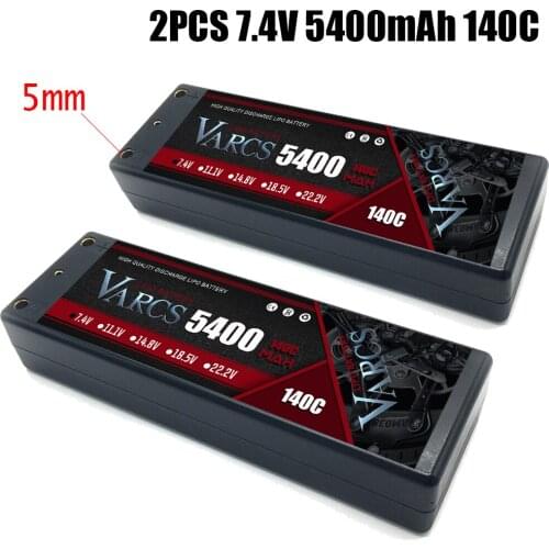 2PCS VARCS RC Lipo Battery 2S 7.4V 5400mAh 140C/280C 5MM HardCase for RC 1/8 /10 Car Off-Road Buggy Truck Boats Salash Parts