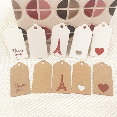 200Pcs/Lot Thank You With Love Hearts 4x2cm Multiple Patterns Styles Paper Kraft Cardboard Tags With Hollow Heart Packaging Tag