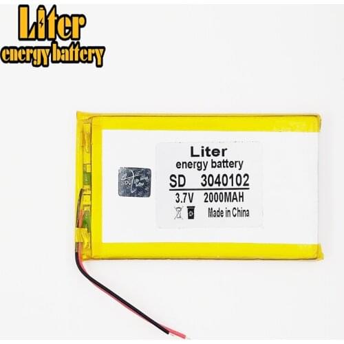 3.7V 3040102 PLUG Mp3 MP4 MP5 GPS Lithium polymer battery For 3.7V 2000mAh 3040102 Lithium Polymer li ion Rechargeable Battery