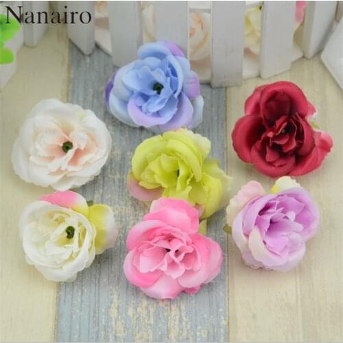 50pcs/lot Artificial Peony Silk Flower Heads For Wedding Home Decoration DIY Headmade Scrapbooking Wreath Cheap fake flowers