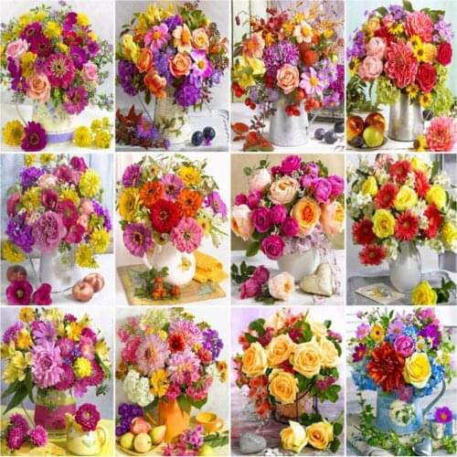 5D DIY Diamond Painting by Number Fresh Peony Flower Full Square Drill Diamond Embroidery Iris Cros Stitch Needlework Home Decor