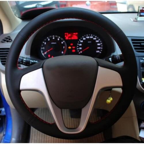 Car accessories Sew-on Genuine leather Car Steering wheels cover For Hyundai Solaris i25 i20 Accent 2009-2014 sedan hatchback