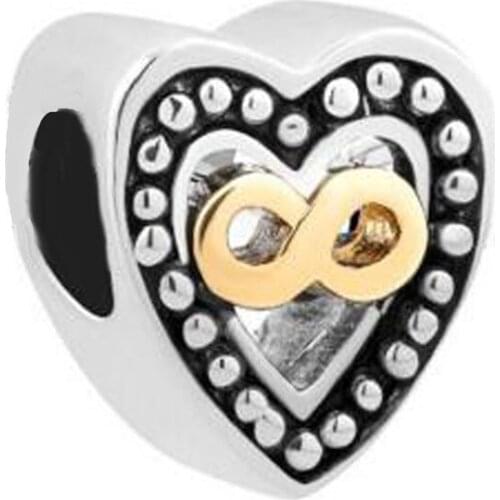 Heart-shaped golden charm beads infinite love amulet original brand design DIY jewelry Fit Pandora Bracelet Necklace