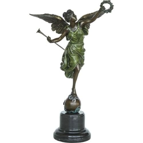 Bronze Greek Mythology Victory Goddess Statue Sculpture Antique Art Office Table Decor Business Gift