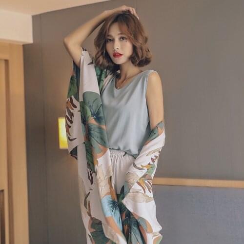 BZEL Flower Printed Women Pajamas Set Sexy Nightwear High Quality Cotton Sleepwear Nightgown Vest Shorts Pants 4 Piece Home Wear