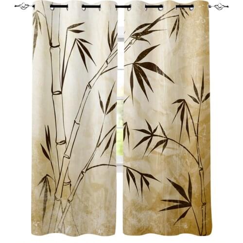 Black And White Plant Bamboo Retro Curtains for Living Room Bedroom Kitchen Window Treatment Curtain Home Decoration