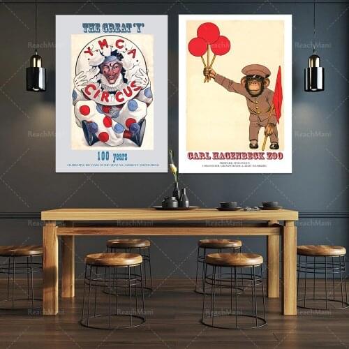 Circus Art Poster Circus Monkey Art Print Retro Family Kindergarten Wall Childrens Room Decoration Gift