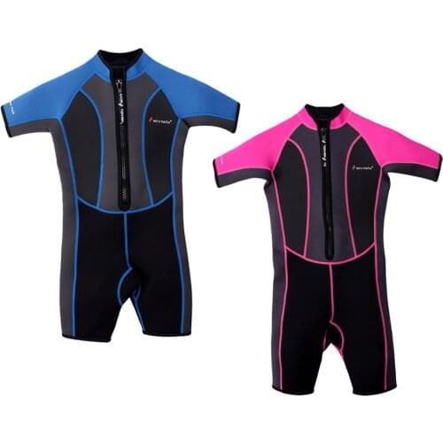 Kids Swimsuit Boys Girls Short Sleeve Wetsuit Thermal Swimsuit Sun Protection for 2-13 Years Old Children Pink/Blue