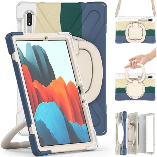 Kids Case for Samsung Galaxy Tab S7 Shockproof Cover 2020 T870 T875 Silicone Case with Rotatable Kickstand+Shoulder Strap