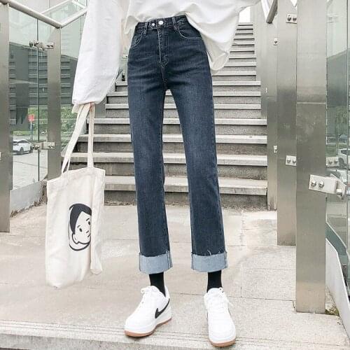 2020 New Spring Autumn Wide-leg Jeans Womens High-waist Denim Pants Retro Loose Droop Straight Trousers Jeans