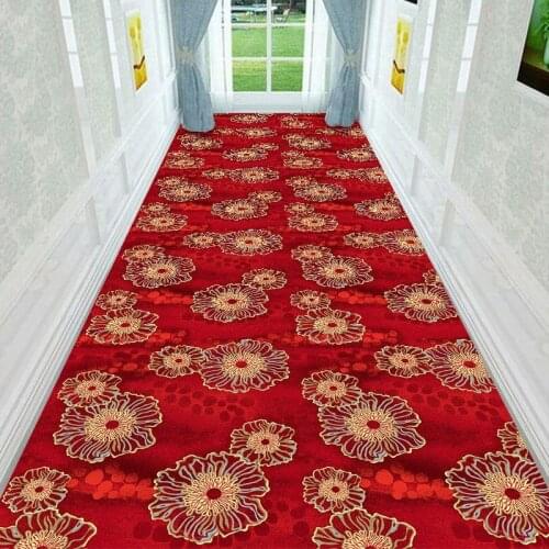 European Hallway Flower Carpet Long Stair Carpet Red Golden Hotel Home Corridor Entrance Carpet 3D Printing Party Wedding Rug
