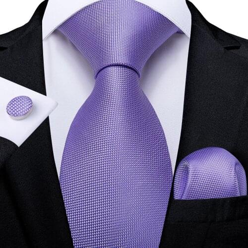 Purple Solid Tie For Men 8cm Business Wedding Necktie Hanky Cufflinks Fashion Daily Shirt Accessories Cravat Mens Gift DiBanGu