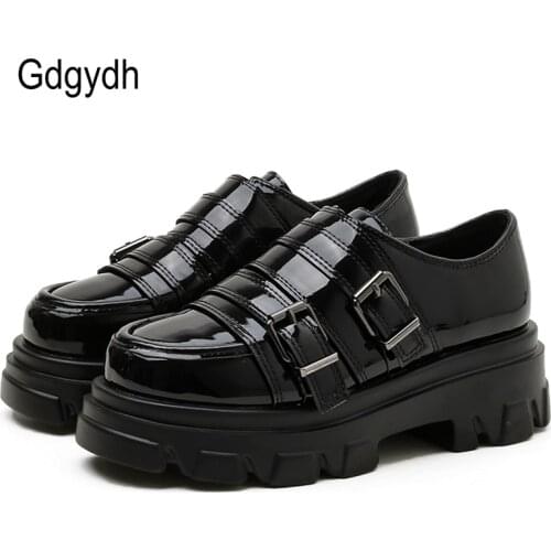 Gdgydh Rubber Sole Womens Shoes Thick Bottom Round Toe Casual Female Sneakers Oxfords Clogs Platform Modis Leather Comfortable