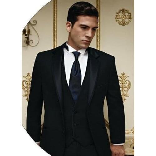 Custom Made Mens Suits Groomsmen Notch Lapel Groom Tuxedos Two Buttons Wedding Best Man Suit (Jacket+Pants+Tie+Vest) A24