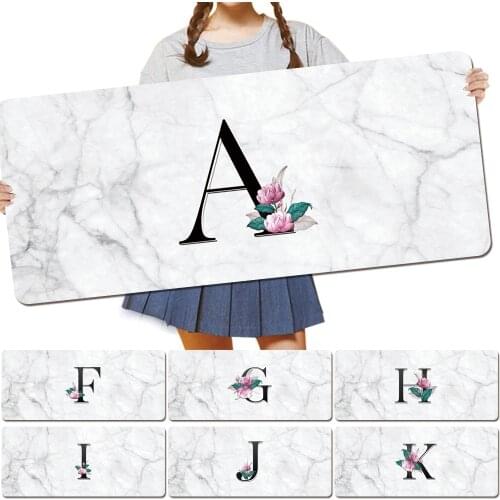 Computer Mouse Keyboard Pad Anti-slip Gaming Mouse Pad Large Size 30x60CM 30x80CM PU Leather White-marble Letter Printing Series