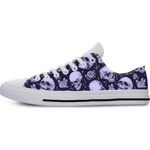 Skull Sketelon Flower Floral Horror Fashion Funny Casual Cloth Shoes Low Top Breathable Lightweight 3D Print Men Women Sneakers