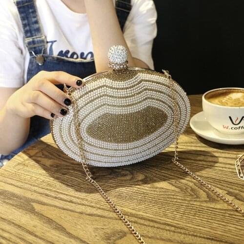 Circular Design Beaded Diamonds Party Wedding Bridal Day Clutch With Pearl Rhinestones Evening Purse