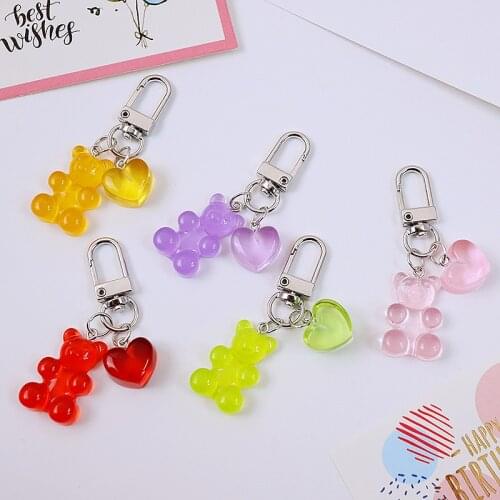 Cute Sweet Teddy Bear Candy Jelly Resin Rubber Kids Gift Keychain For Women Trinket Key Chains Ring Car Bag Pendent Charm D748