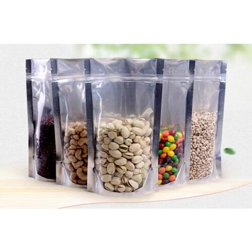 9x14cm,100pcs x Reusable Stand up translucent aluminium zipLock bags - Front clear Silvery plating mylar foil plastic pouch zipp