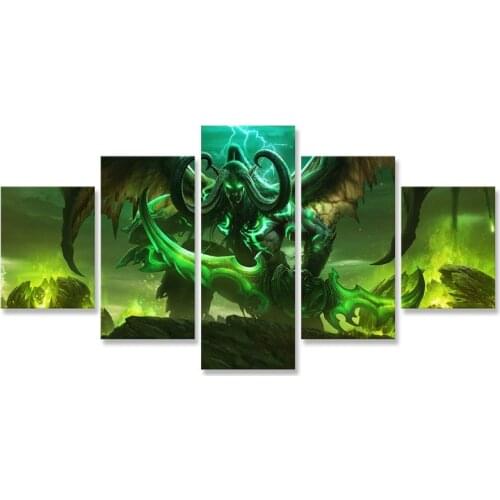 Wow Demon Illidan Stormrage 5 Piece Prints Modular Poster Canvas Painting Wall Art Home Decoration Picture For Hallway