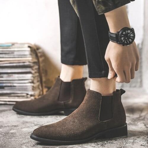 New Autumn Early Winter Shoes Men Chelsea Boots Cow Suede Leather Shoes Mens Ankle Boots Early Winter Male Footwear A2550
