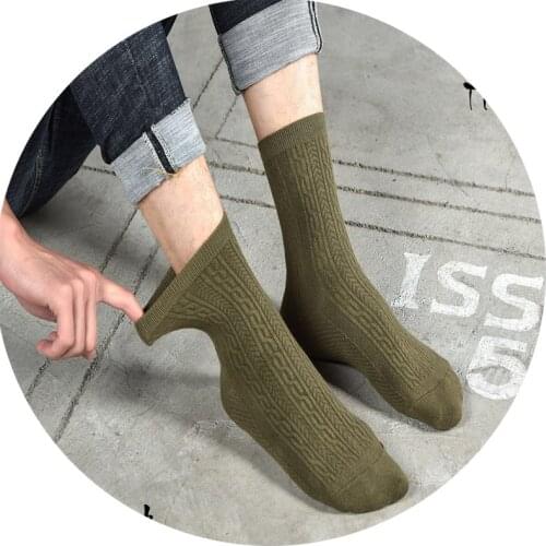 Men Solid Cotton Crew Socks Ankle Socks Sport Socks Boys Black White Khaki Mustard Warm Winter Thick Short Socks 5 Pairs/ lot