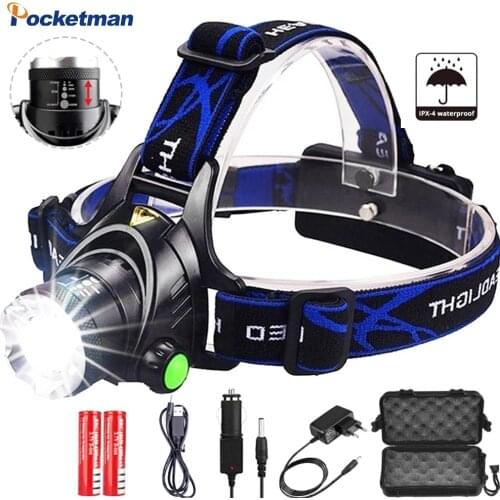 Headlamps 18000lumens Led Headlamp L2/T6/V6 Zoomable Headlight Head Torch Waterproof Lamp by 18650 battery for Fishing Hunting