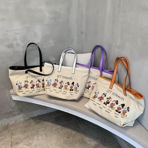 New Korean Canvas Childrens' Bag Large Capacity Tote Bag Mickey Mouse Women Fashion Print Shoulder Diagonal Backpack Handbag