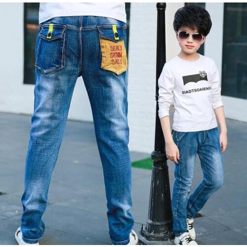 Boys new jeans baby denim trousers kids all-match letter printed denim feet pants autumn fashion baby childrens pants