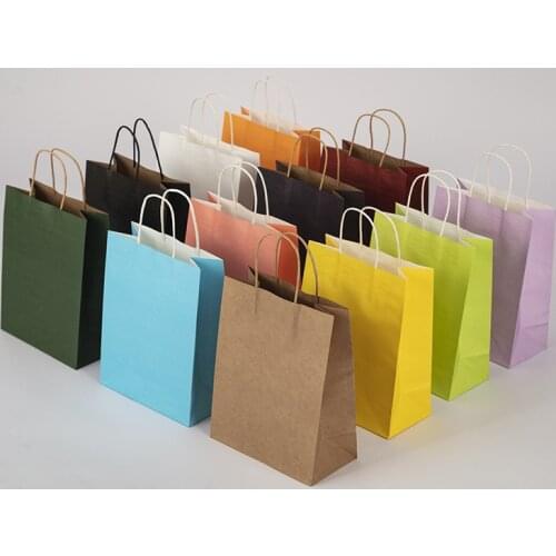 10-20pcs kraft paper bags with handle solid color gift bags for store clothing, Christmas wedding party supplies and handbags