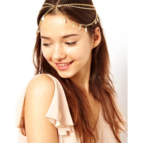 Boho Style vintage style silver Plated Braided Festival leaf tassel chain headwear head chain hair jewelry for Women Girl