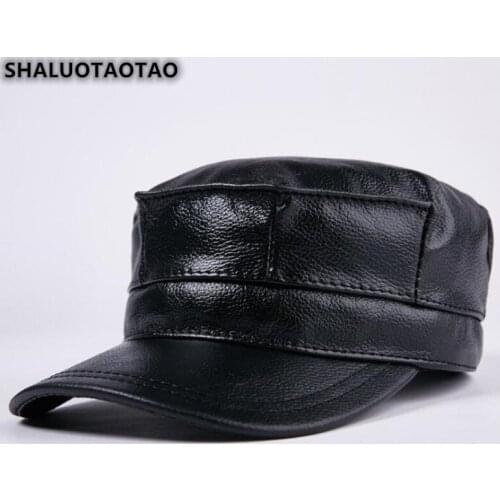 SHALUOTAOTAO Winter Thermal Thicken Genuine Leather Hat For Men Women Fashion Cowhide Brands Earmuffs Military Hats Snapback