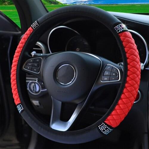 Four Seasons Universal 37/38cm PU Leather Bling Rhinestone Car Steering Wheel Cover No Inner Ring Grip Cover Car Accessories