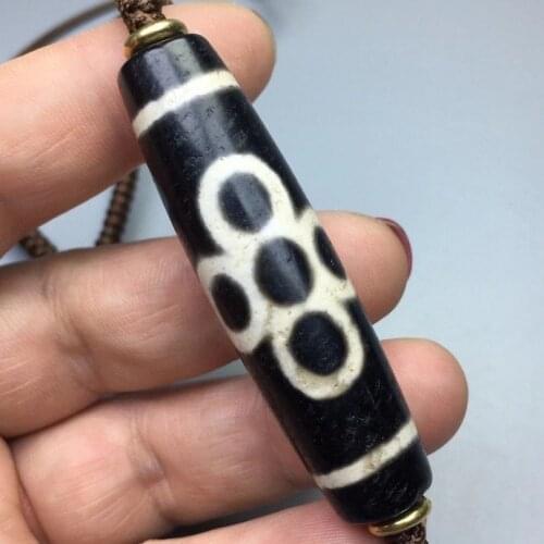 Vintage Tibet Dzi Bead Pendant Amulet Magical Lightning Vein Hanging Necklace Churinga Nice