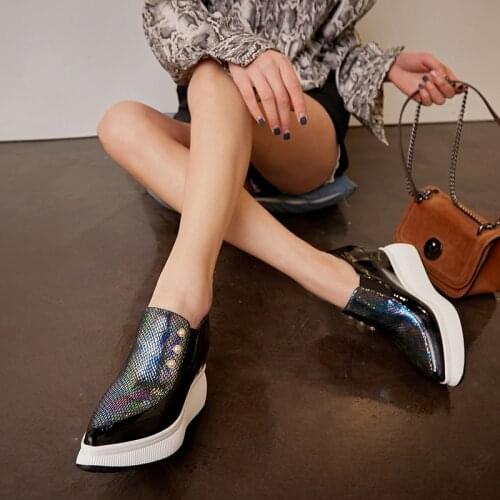 Zapatos mujer new spring flat platform shoes womens loafers genuine leather Thick bottom sneakers womens casual shoes