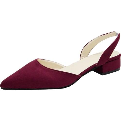 Women Pointed Toe Flat Shoes Low Loafers Casual Fashion Spring Pointed toe cap chunky heel suede sandals