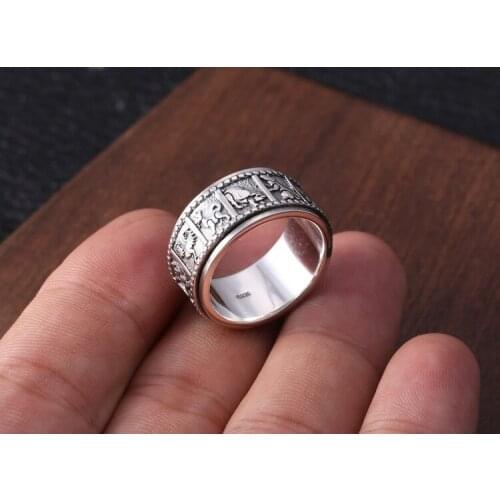 925 STERLING SILVER chinese zodiac signs RETRO Mens women Jewelry Ring A4889